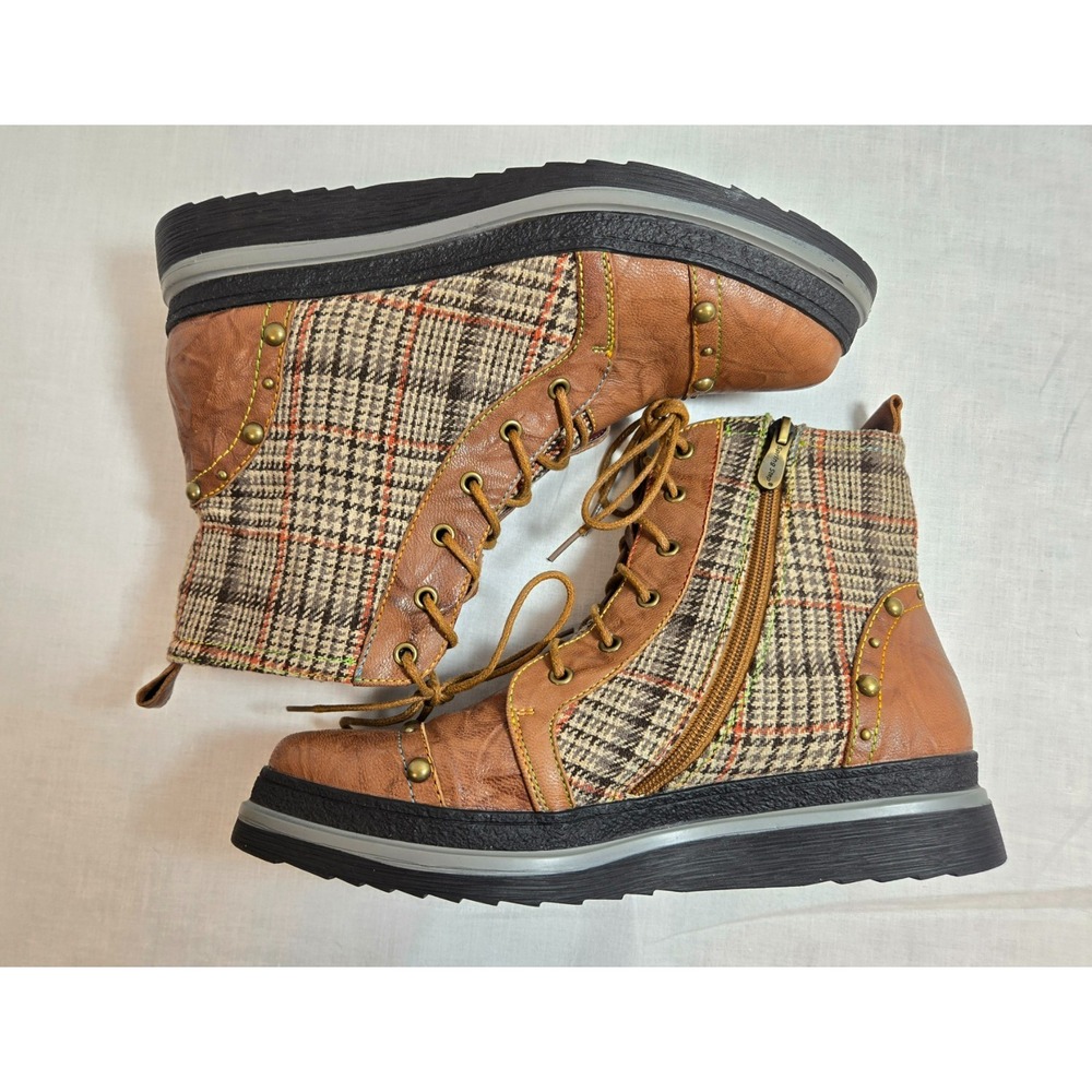 L'Artiste Rehja Bootie New Leather w/ Plaid Women's 40 - Picture 2 of 10